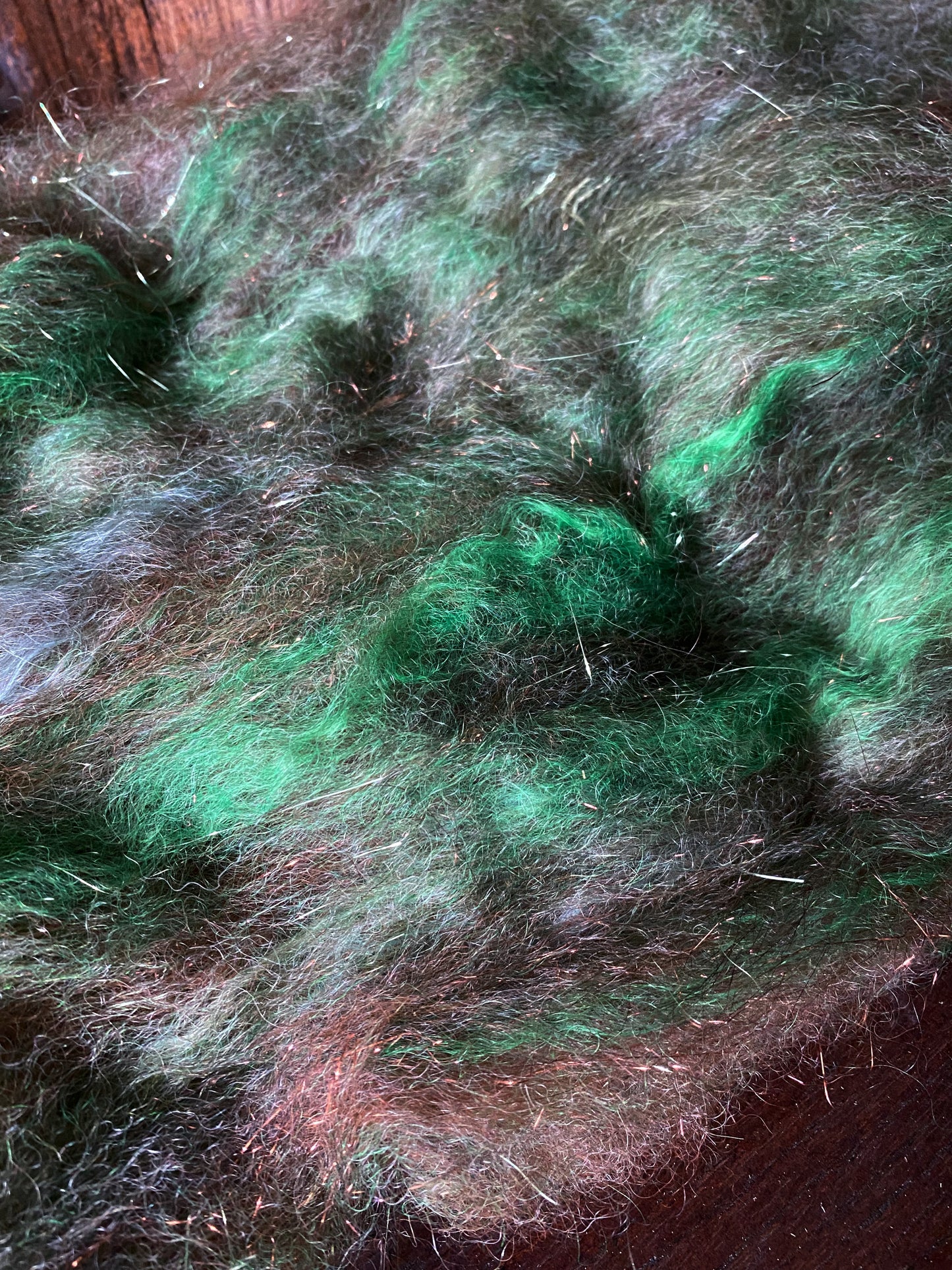 Mohair, Alpaca, and Shetland Art Batt for Spinning or Felting ~ Baby Grass