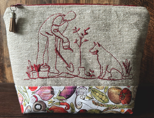Gardening with My Dog Medium Project or Cosmetic Zipper Bag