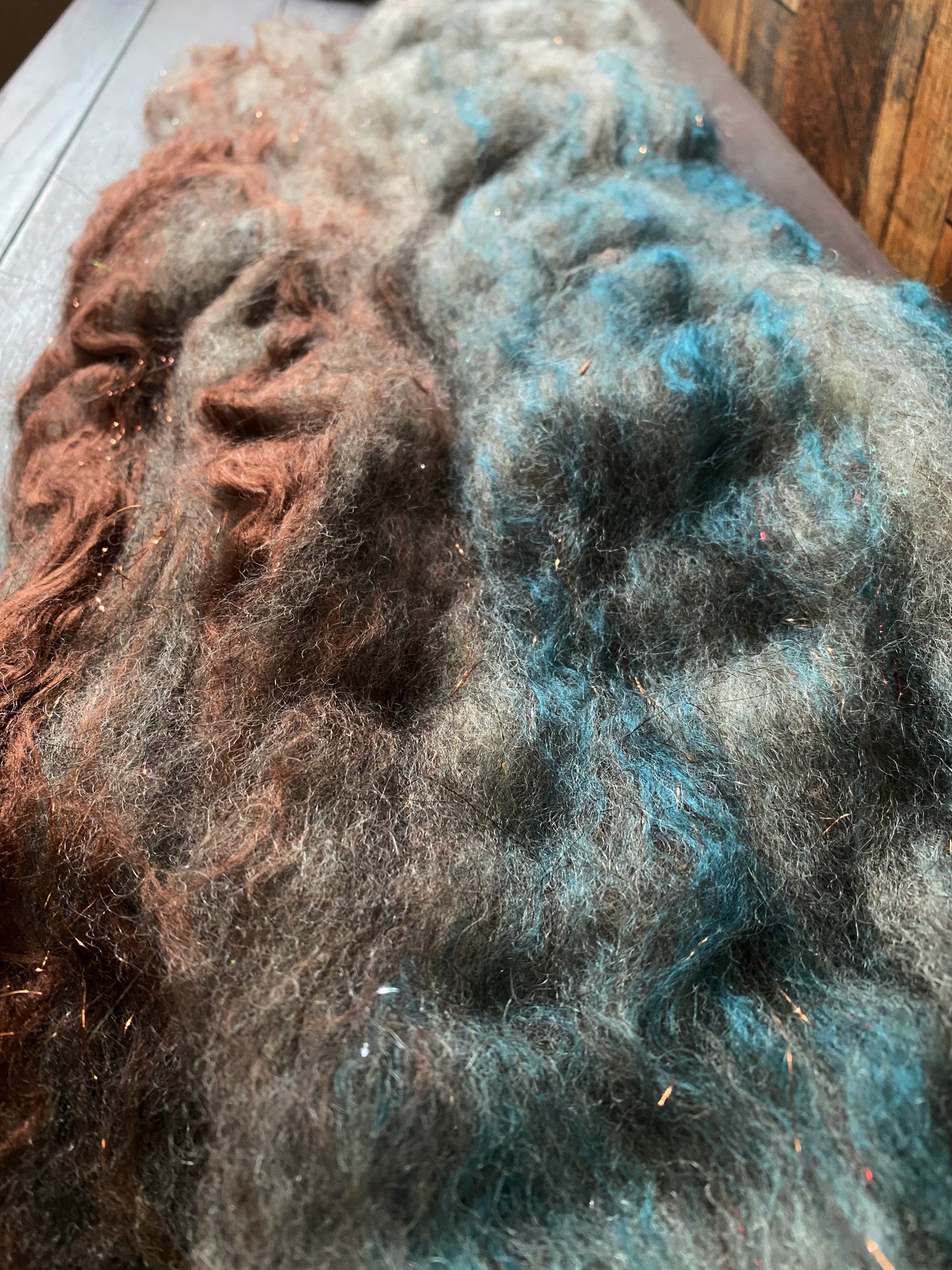 Mohair, BFL Wool, and Bamboo Art Batt for Spinning or Felting ~ Green Winged Teal