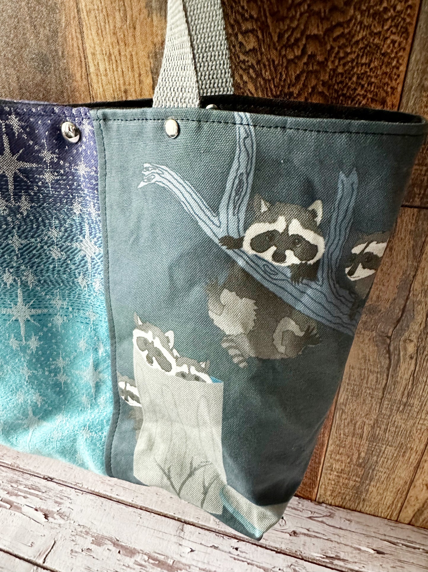 Raccoon Raid Tote Bag with Zipper Pocket Divider
