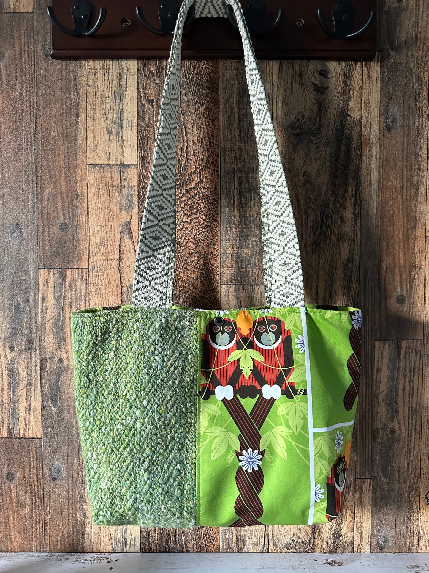 Monkeys and Handwoven Wool Med Everyday Tote