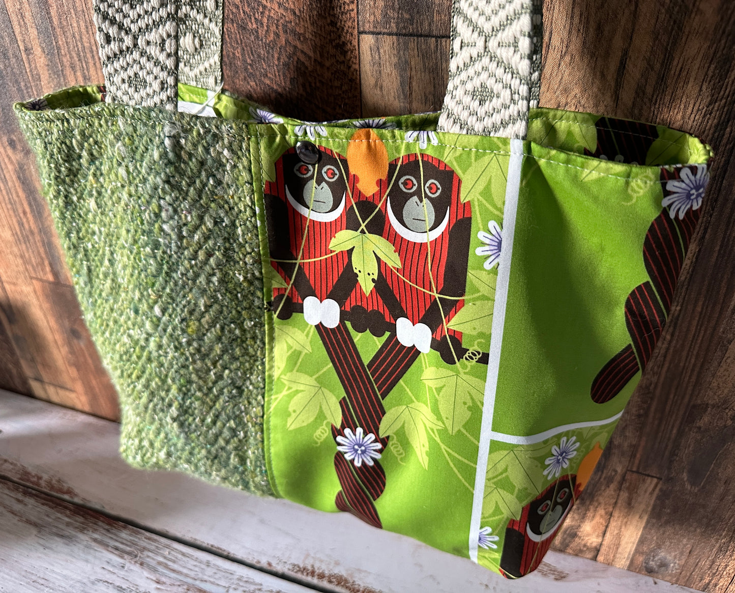 Monkeys and Handwoven Wool Med Everyday Tote