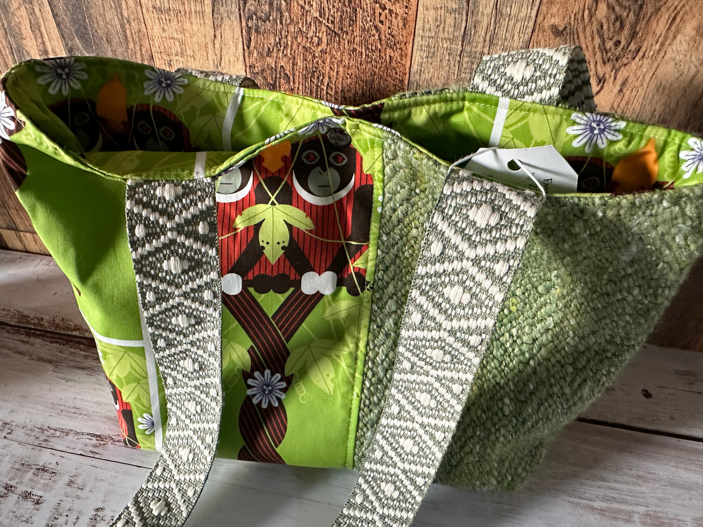 Monkeys and Handwoven Wool Med Everyday Tote