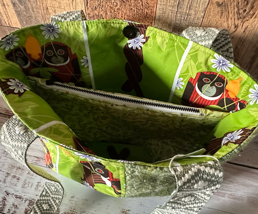 Monkeys and Handwoven Wool Med Everyday Tote
