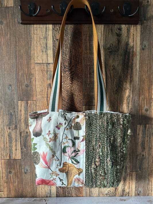 Cottagecore Mushrooms and Handwoven Wool Med Everyday Tote