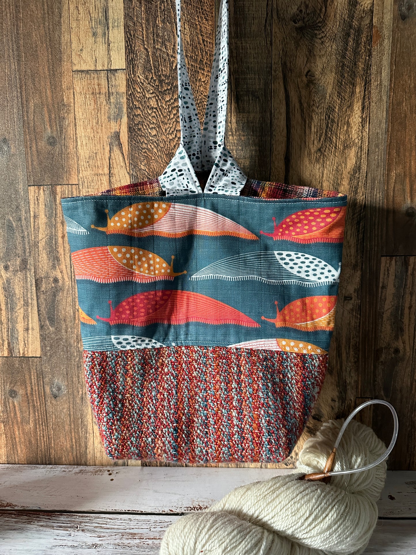 Slug Parade and Handwoven Wool Medium Loop Bag, Slouchy Sack Project Bag