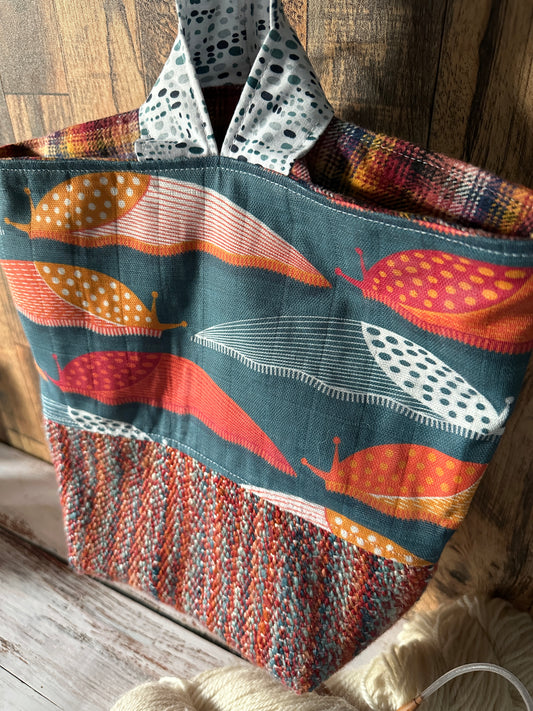 Slug Parade and Handwoven Wool Medium Loop Bag, Slouchy Sack Project Bag