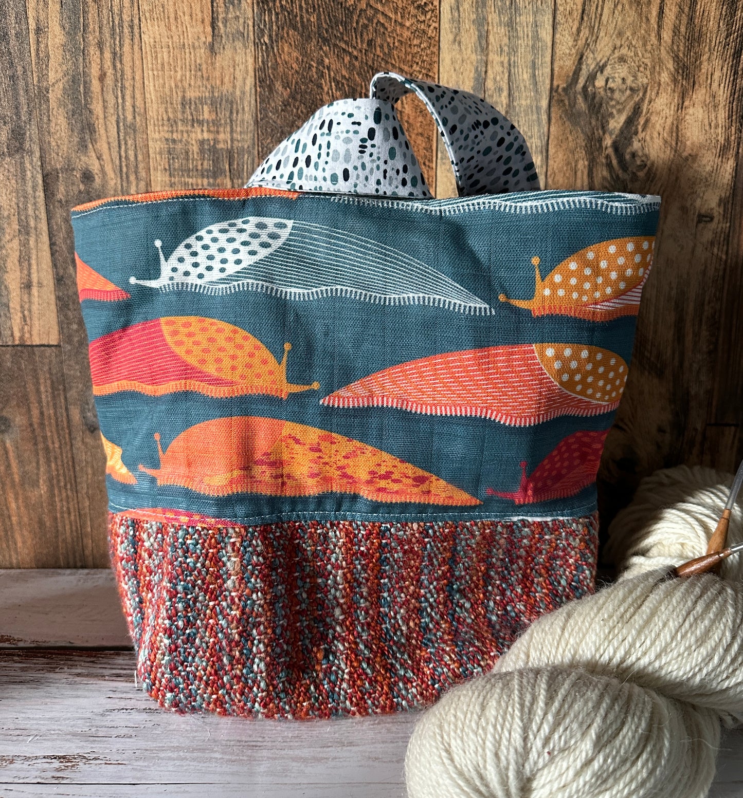 Slug Parade and Handwoven Wool Medium Loop Bag, Slouchy Sack Project Bag