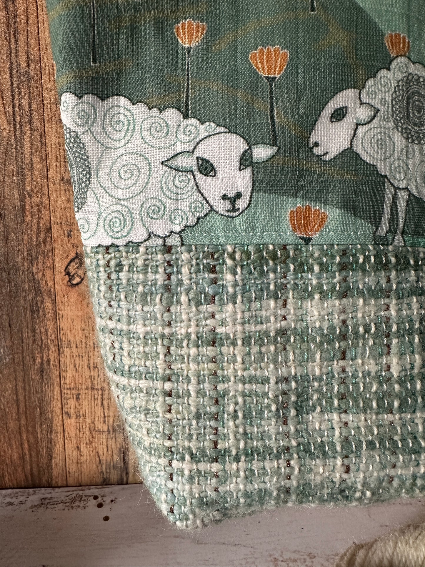 Sweet Sheep and Handwoven Wool Medium Loop Bag, Slouchy Sack Project Bag