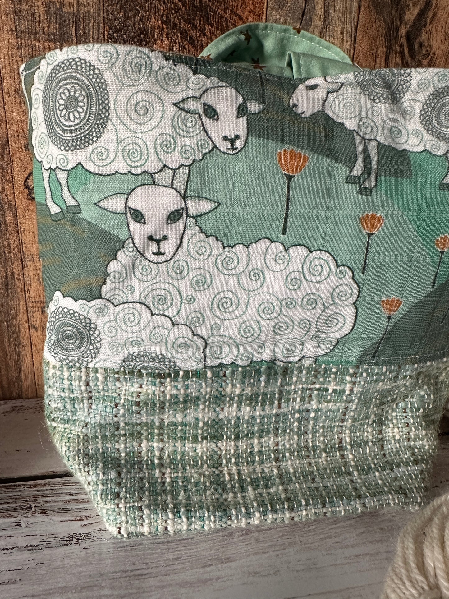 Sweet Sheep and Handwoven Wool Medium Loop Bag, Slouchy Sack Project Bag
