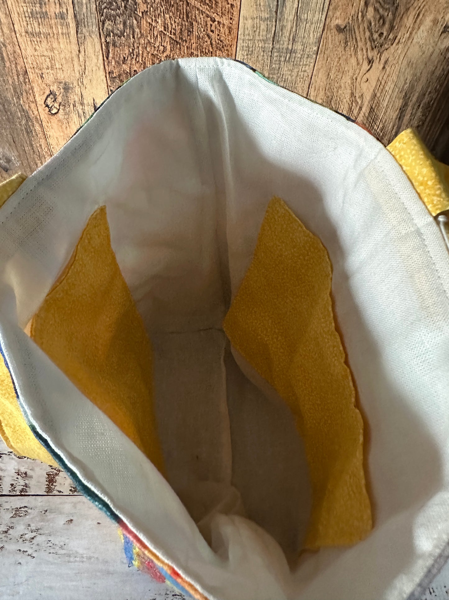 Abstract Birds and Handwoven Wool Medium Loop Bag, Sloughy Sack Project Bag