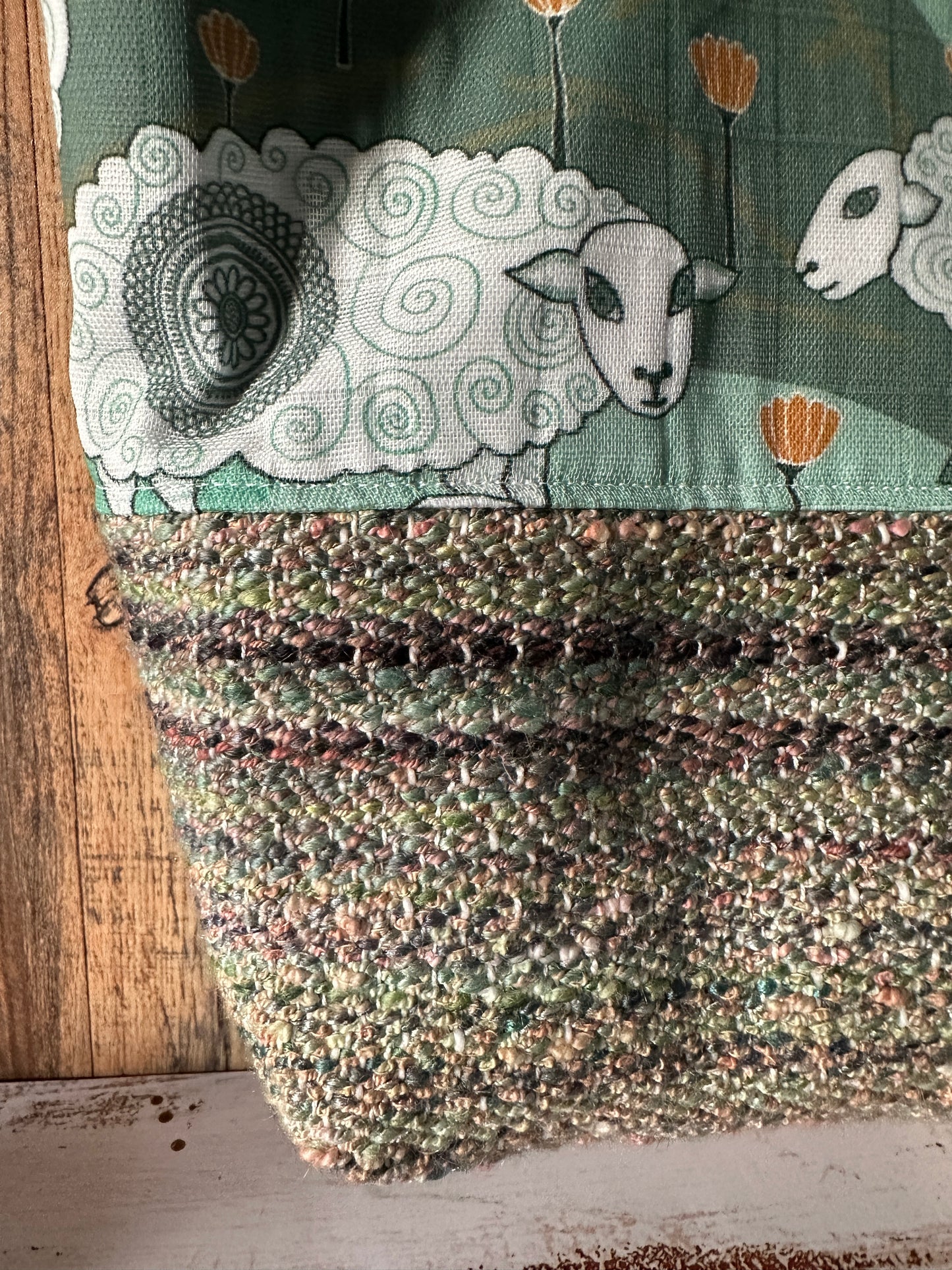 Sweet Sheep and Handwoven Wool Medium Loop Bag, Slouchy Sack Project Bag