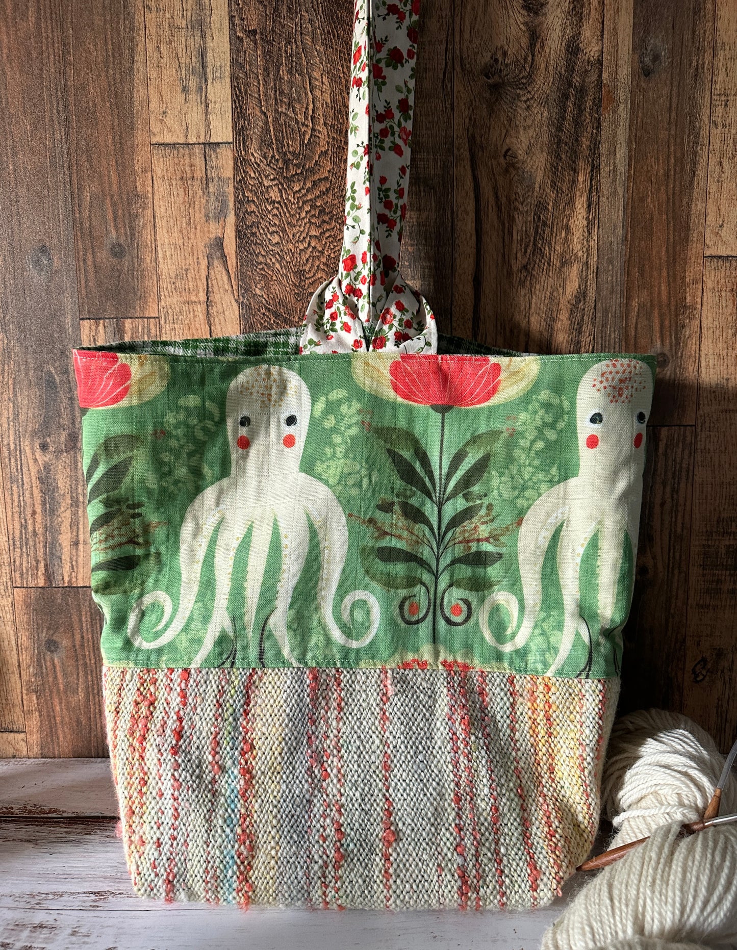 Octopus Garden and Handwoven Wool Large Loop Bag, Slouchy Sack Project Bag