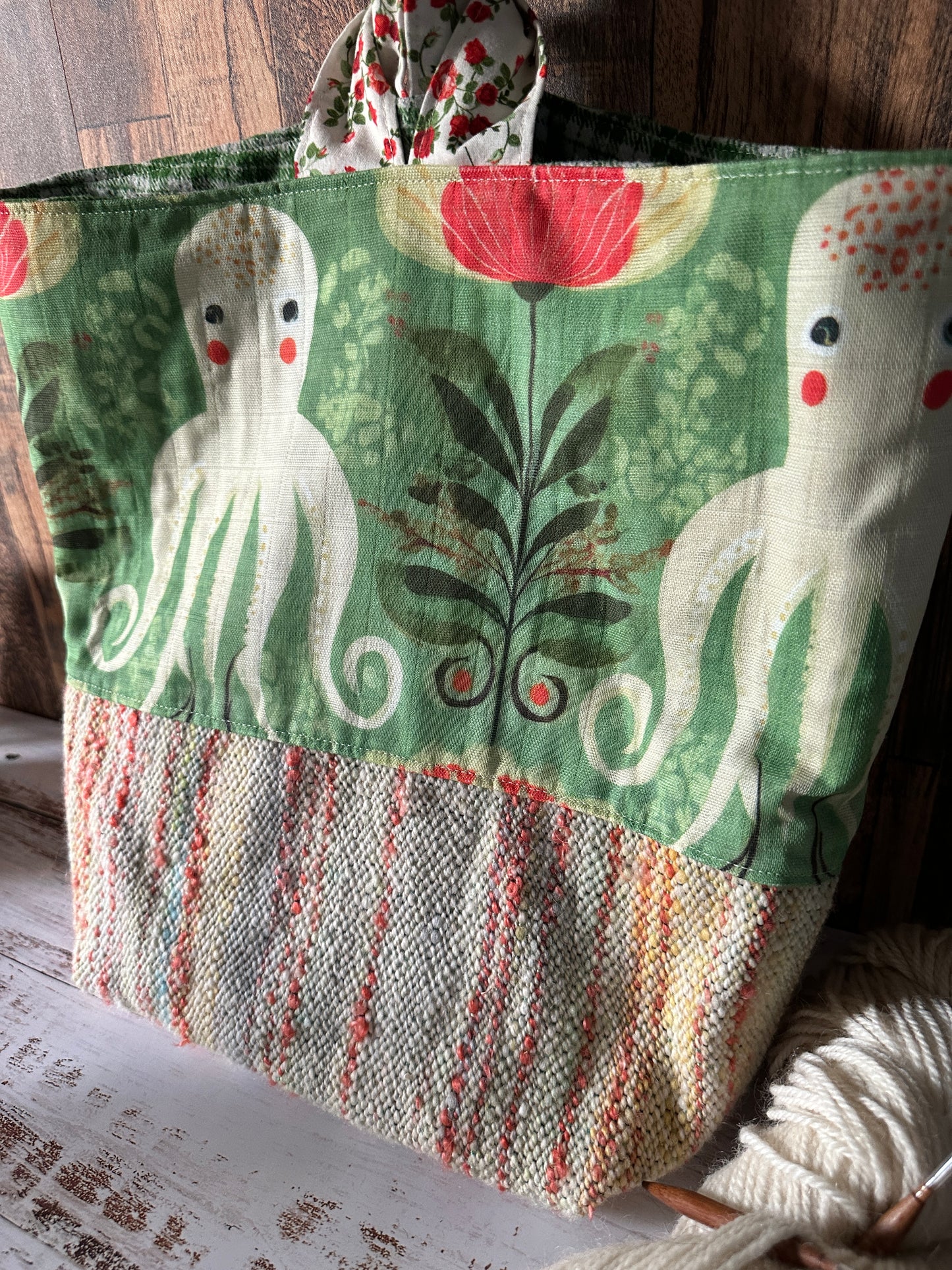 Octopus Garden and Handwoven Wool Large Loop Bag, Slouchy Sack Project Bag