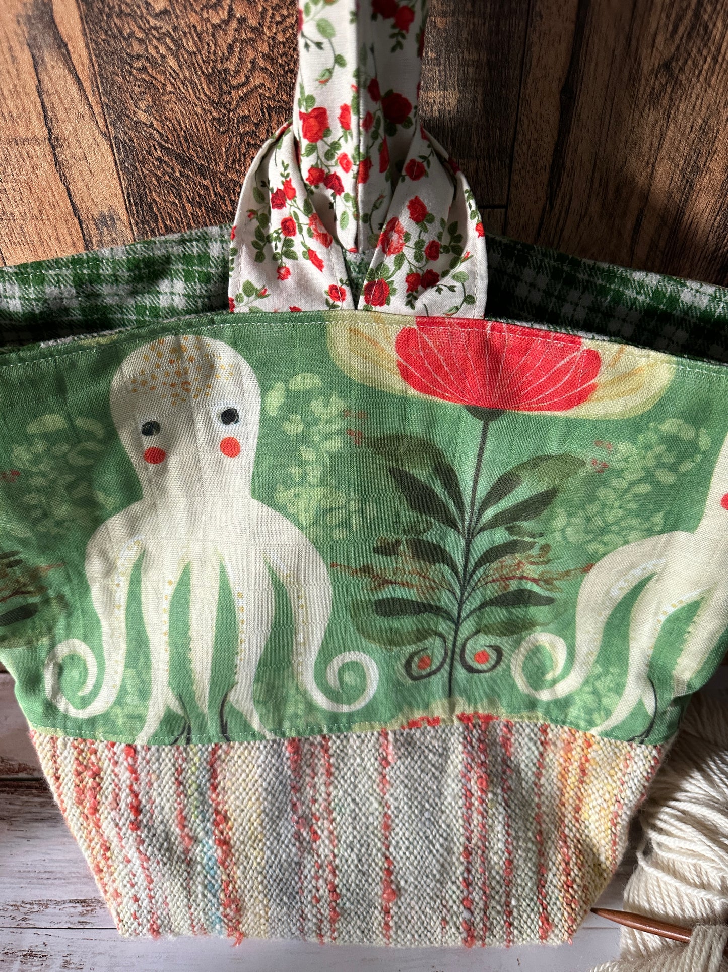 Octopus Garden and Handwoven Wool Large Loop Bag, Slouchy Sack Project Bag