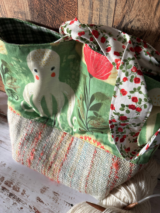 Octopus Garden and Handwoven Wool Large Loop Bag, Slouchy Sack Project Bag