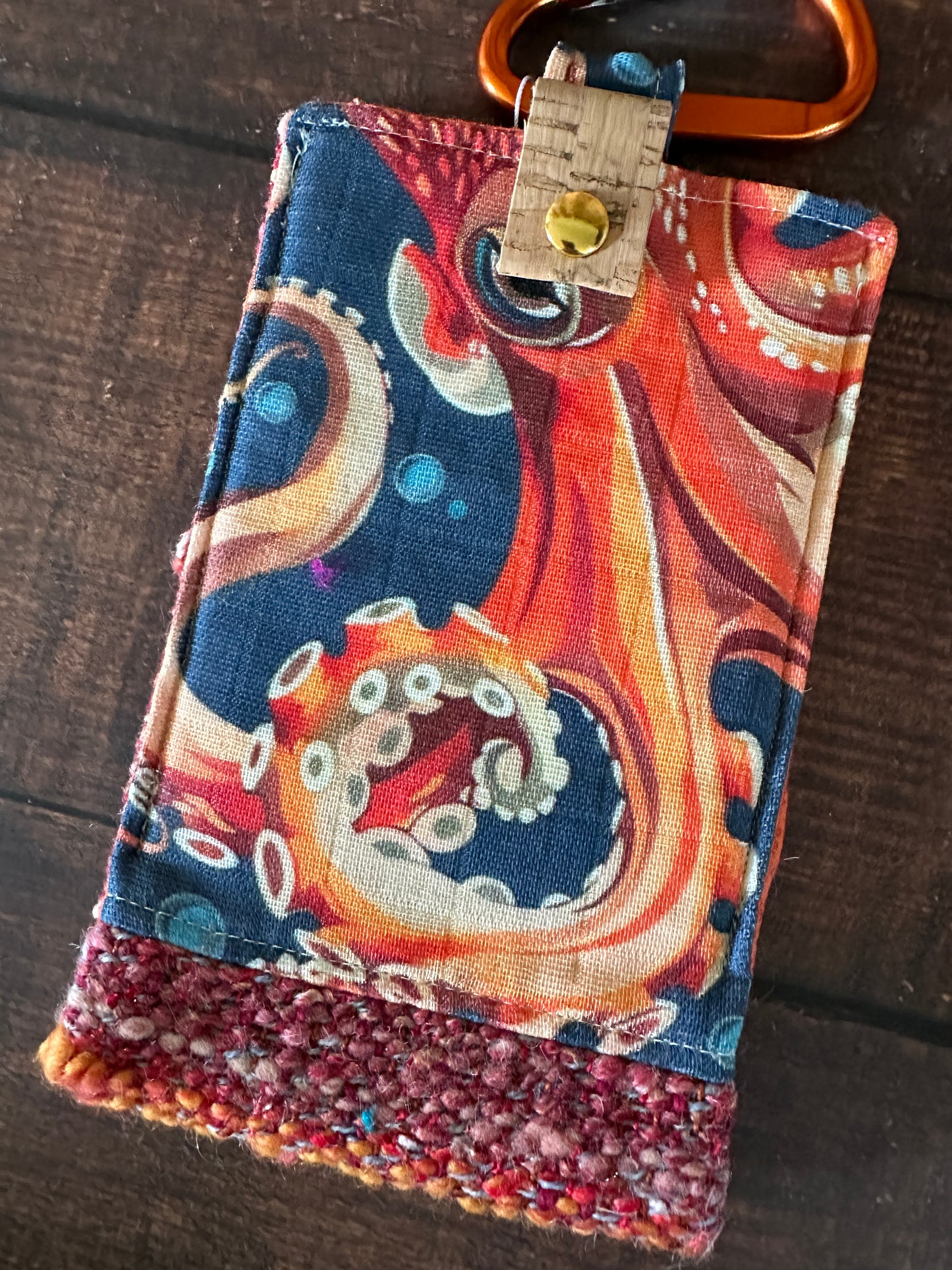 Octopus and Handwoven Wool Phone Pouch with Internal Card Pocket