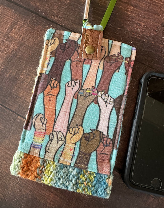 Resist and Handwoven Wool Phone Pouch with Internal Card Pocket