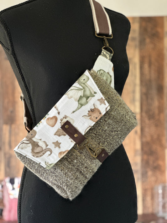 Wyrmling Dragons and Woven Wool Crossbody Sling Bag