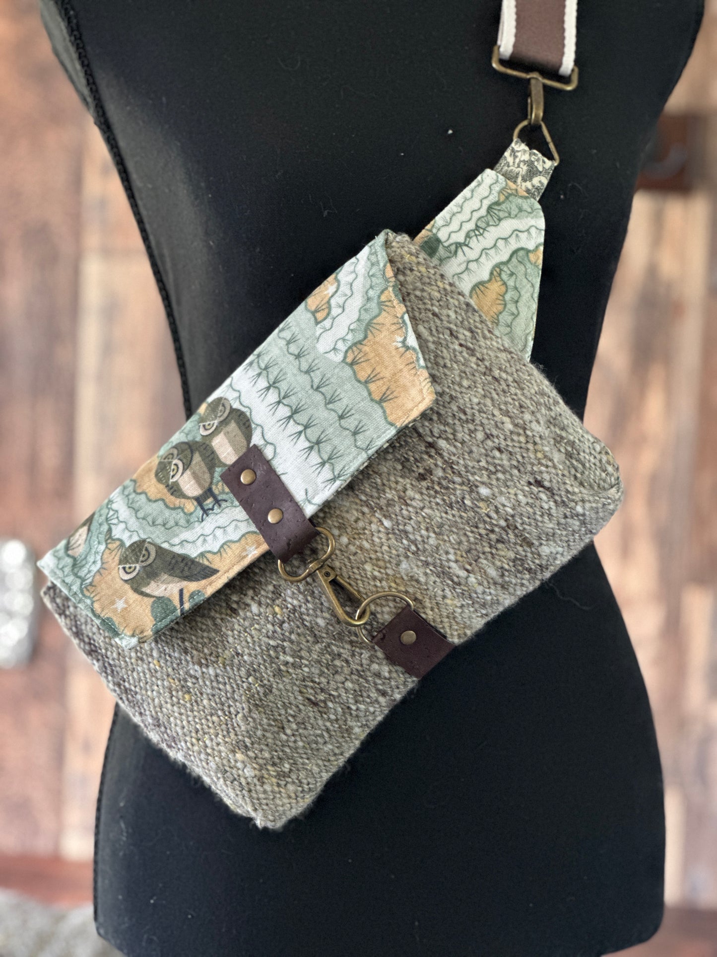 Elf Owls in Saguaro and Woven Wool Crossbody Sling Bag (Copy)