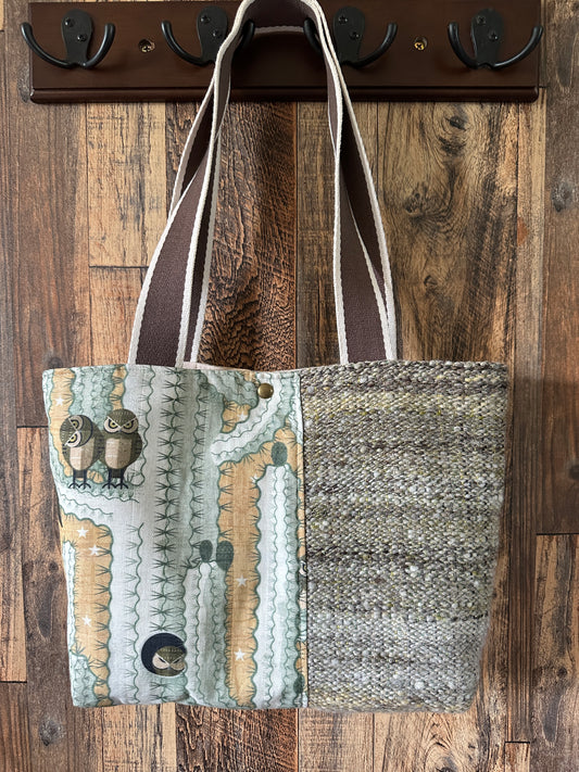 Elf Owls in Saguaro and Handwoven Wool Med Tote