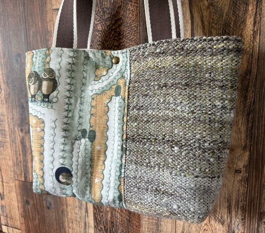 Elf Owls in Saguaro and Handwoven Wool Med Tote