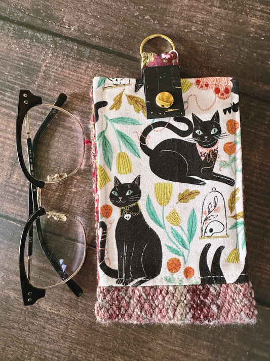 Goth Black Cats and Woven Wool Padded Glasses Case