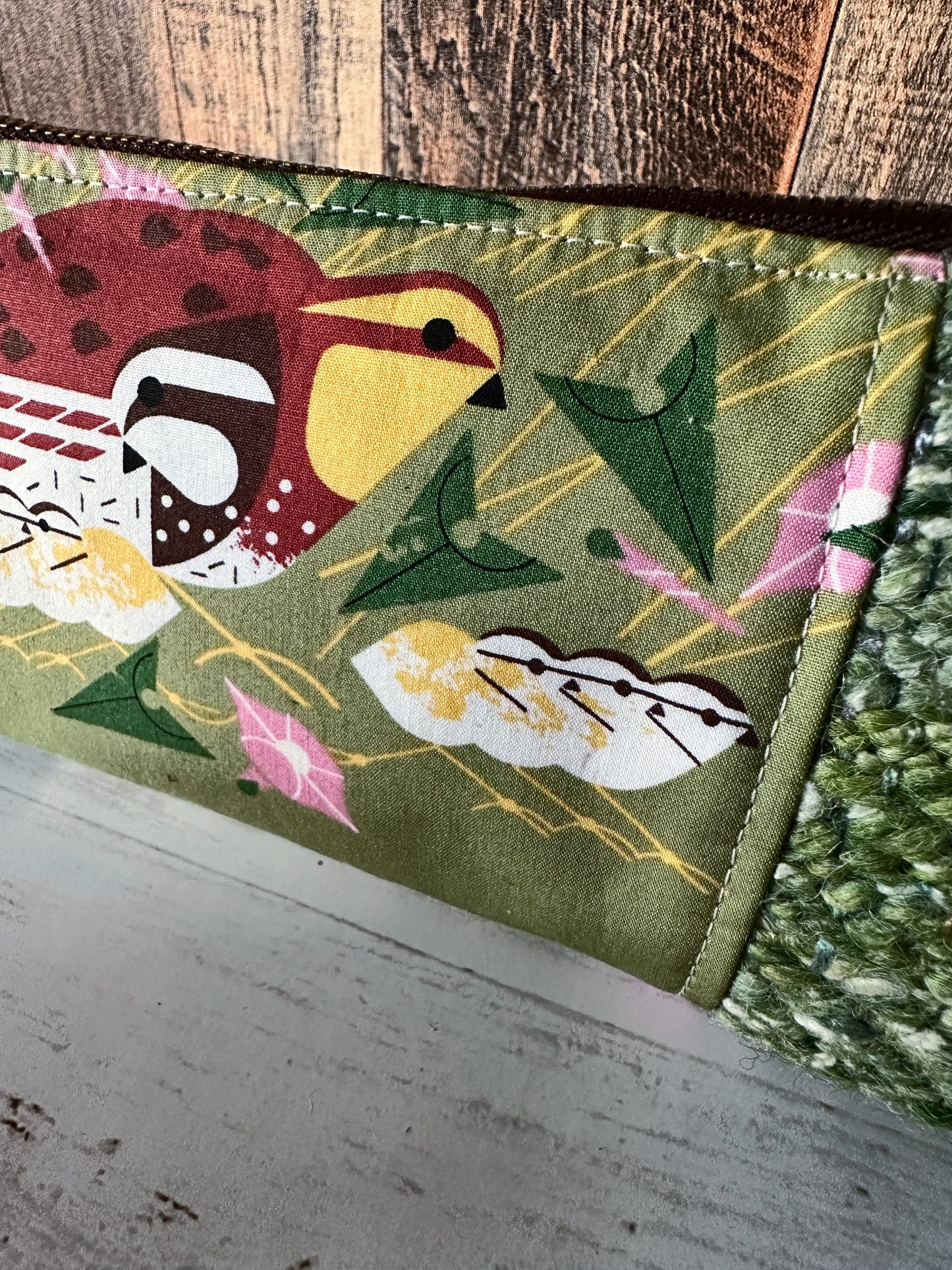 Bobwhite Quail with Handwoven Wool Long and Lean Zipper Bag