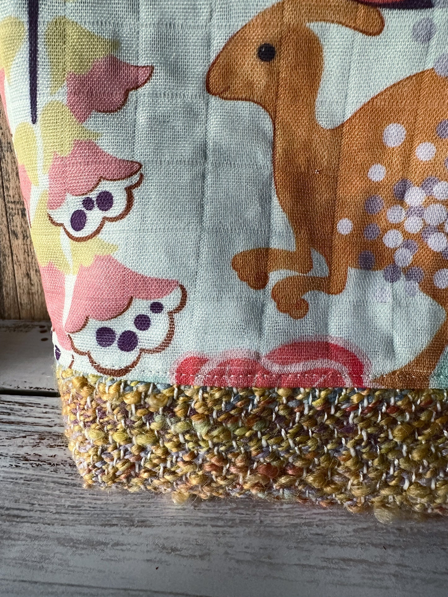 Dinosaurs in the Garden with Woven Wool Cosmetic or Zipper Bag