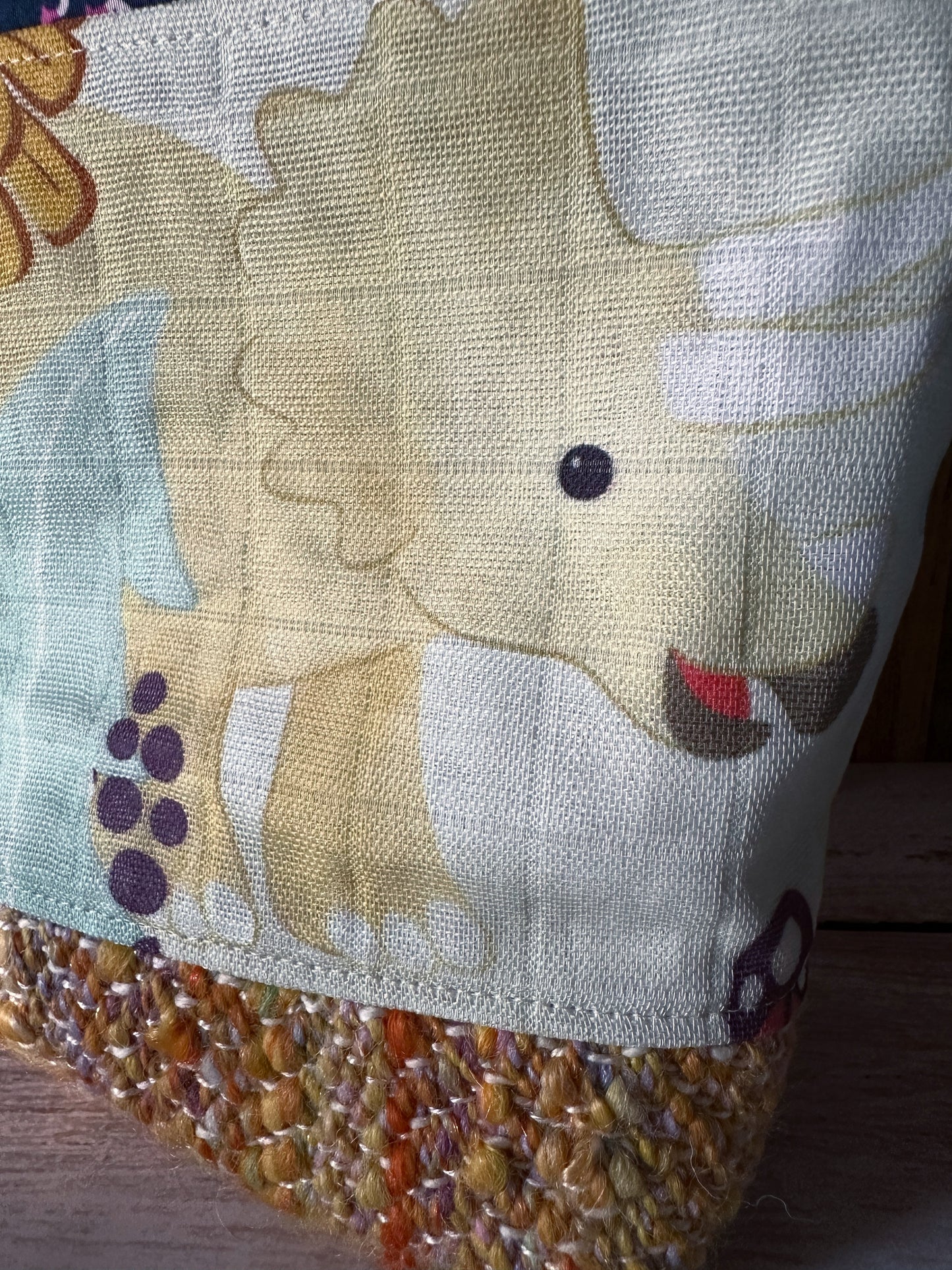 Dinosaurs in the Garden with Woven Wool Cosmetic or Zipper Bag