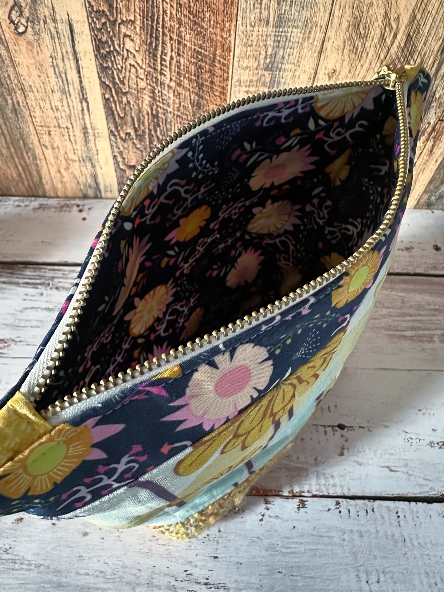 Dinosaurs in the Garden with Woven Wool Cosmetic or Zipper Bag
