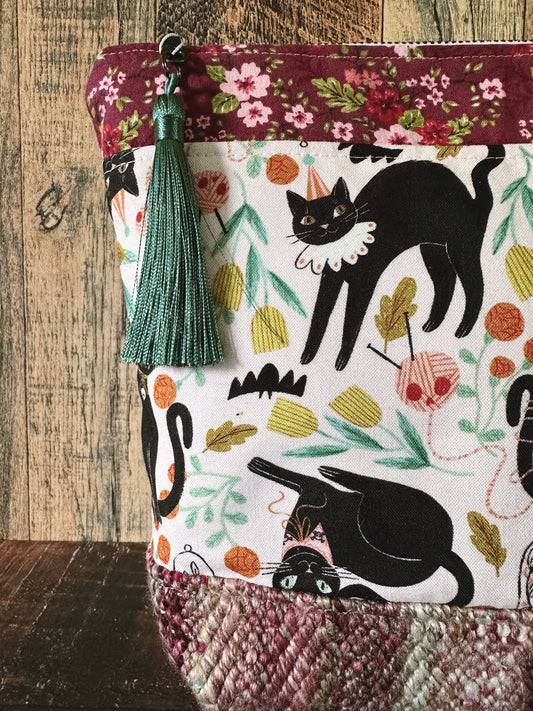 Goth Black Cat Project or Cosmetic Zipper Bag