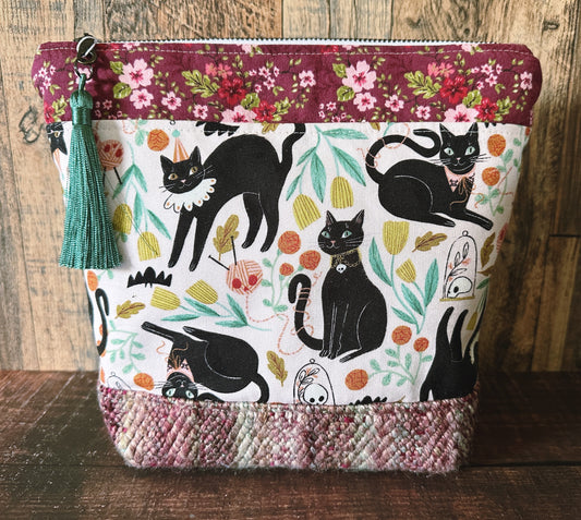 Goth Black Cat Project or Cosmetic Zipper Bag
