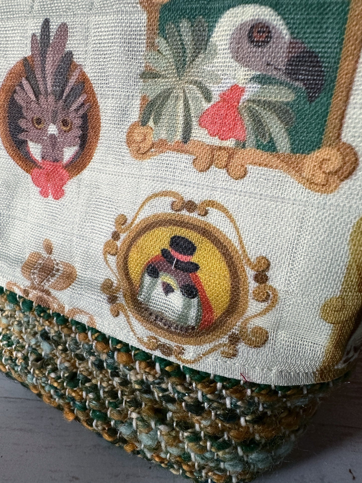 Glam Birds of Prey & Handwoven Wool Small Open Wide Bag