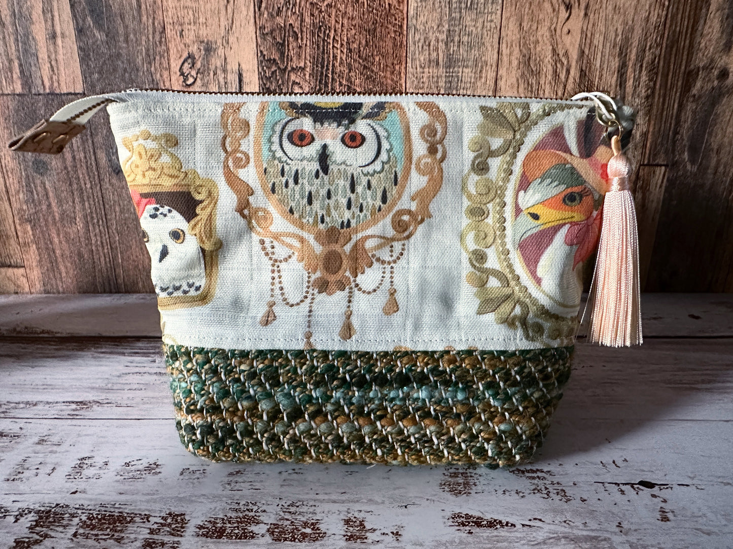 Glam Birds of Prey & Handwoven Wool Small Open Wide Bag