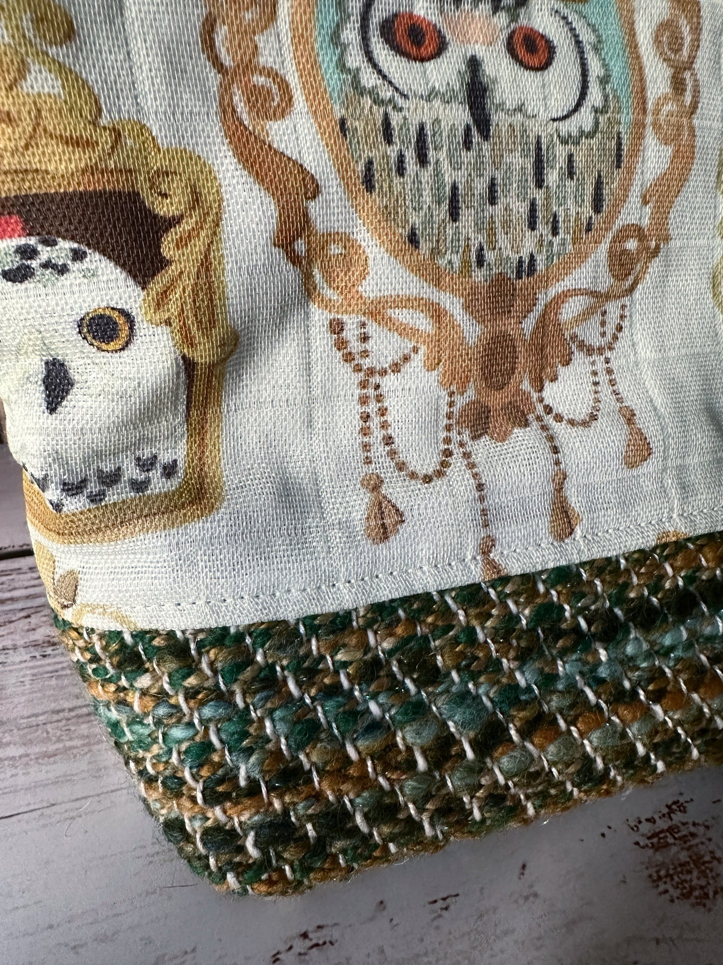 Glam Birds of Prey & Handwoven Wool Small Open Wide Bag