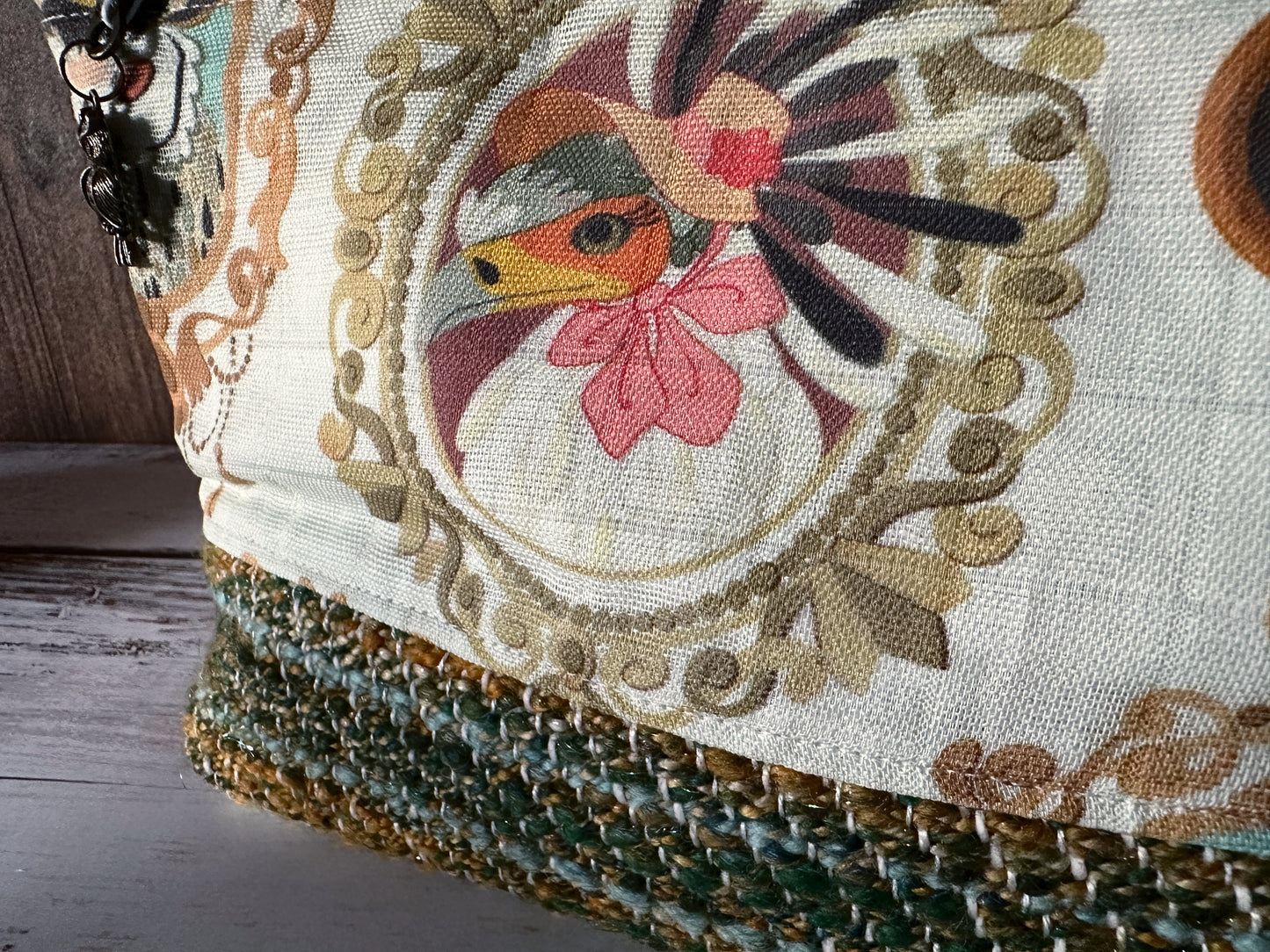 Glam Birds of Prey & Handwoven Wool Medium Open Wide Bag