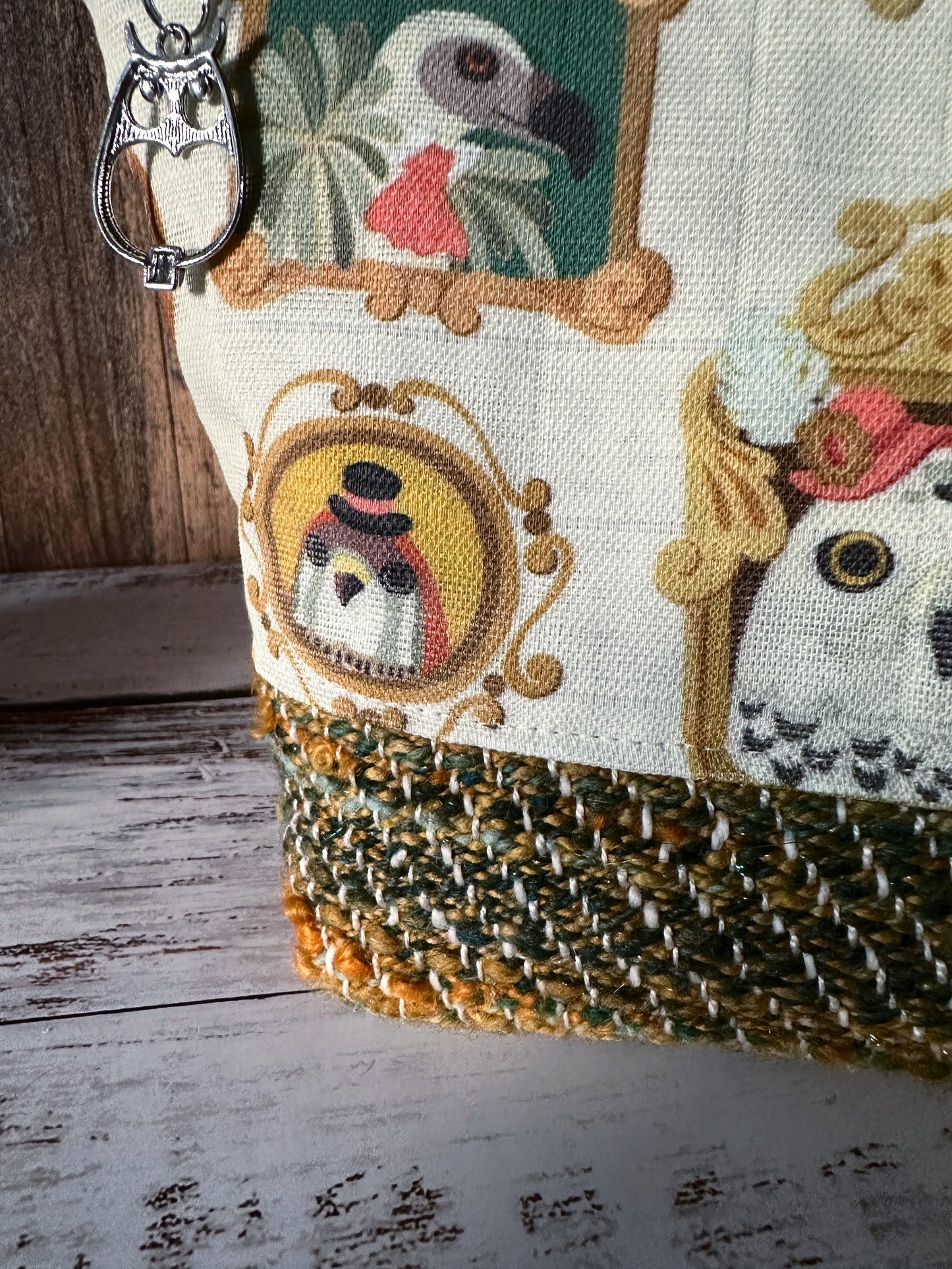 Glam Birds of Prey & Handwoven Wool Large Open Wide Bag