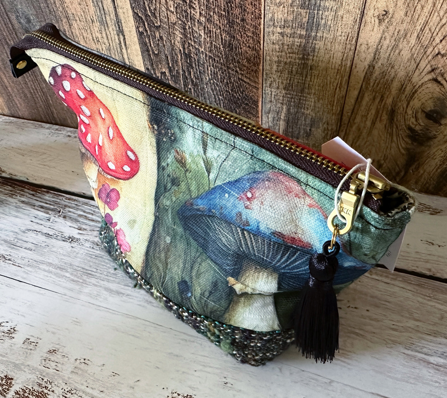 Vibrant Toadstools & Handwoven Wool Small Open Wide Bag