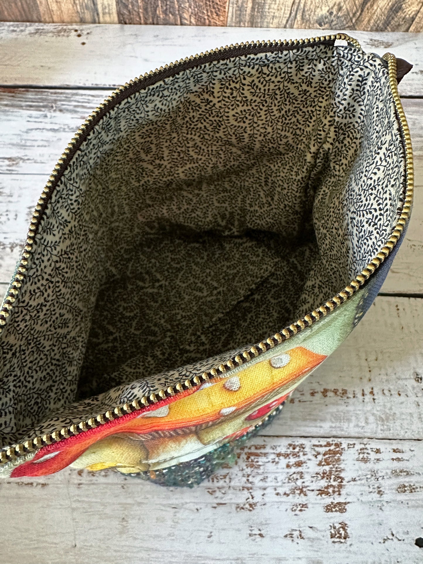 Vibrant Toadstools & Handwoven Wool Small Open Wide Bag