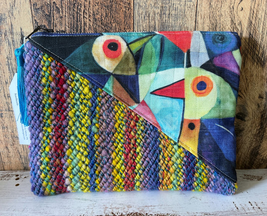 Abstract Birds with Handwoven Wool Grab and Go Zipper Bag
