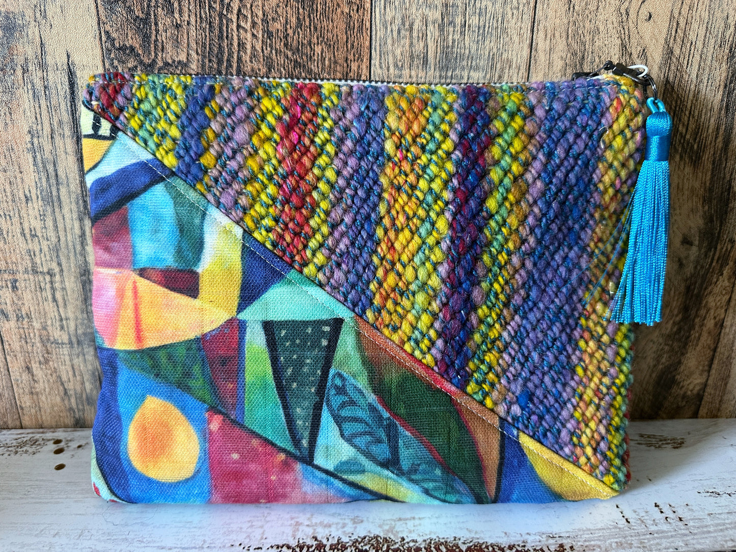 Abstract Birds with Handwoven Wool Grab and Go Zipper Bag