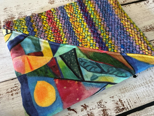 Abstract Birds with Handwoven Wool Grab and Go Zipper Bag
