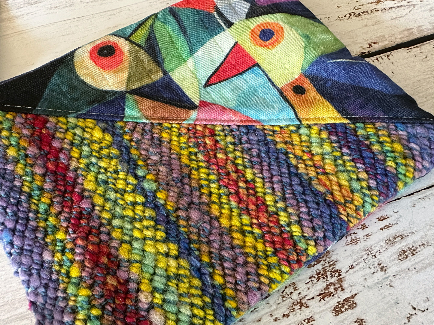 Abstract Birds with Handwoven Wool Grab and Go Zipper Bag