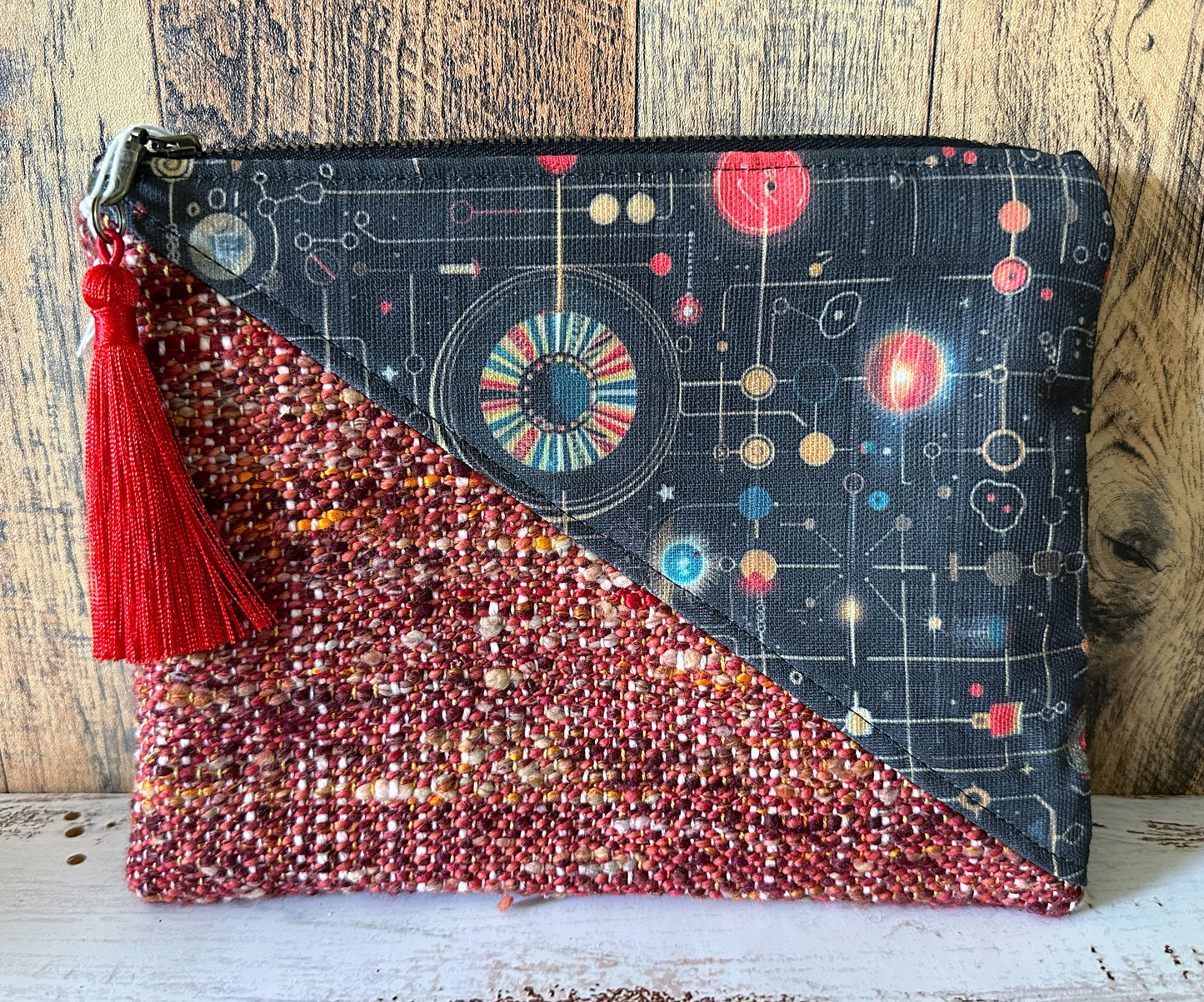Cosmic Circuitry with Handwoven Wool Grab and Go Zipper Bag