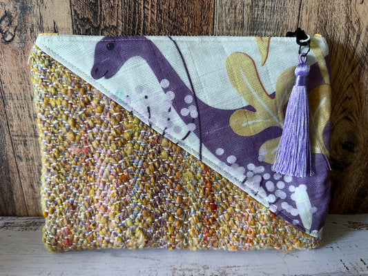 Dinosaurs in the Garden with Handwoven Wool Grab and Go Zipper Bag