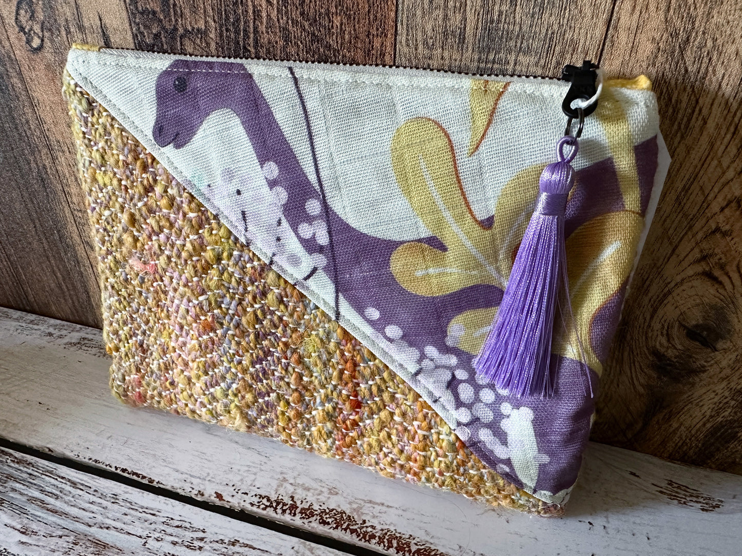 Dinosaurs in the Garden with Handwoven Wool Grab and Go Zipper Bag