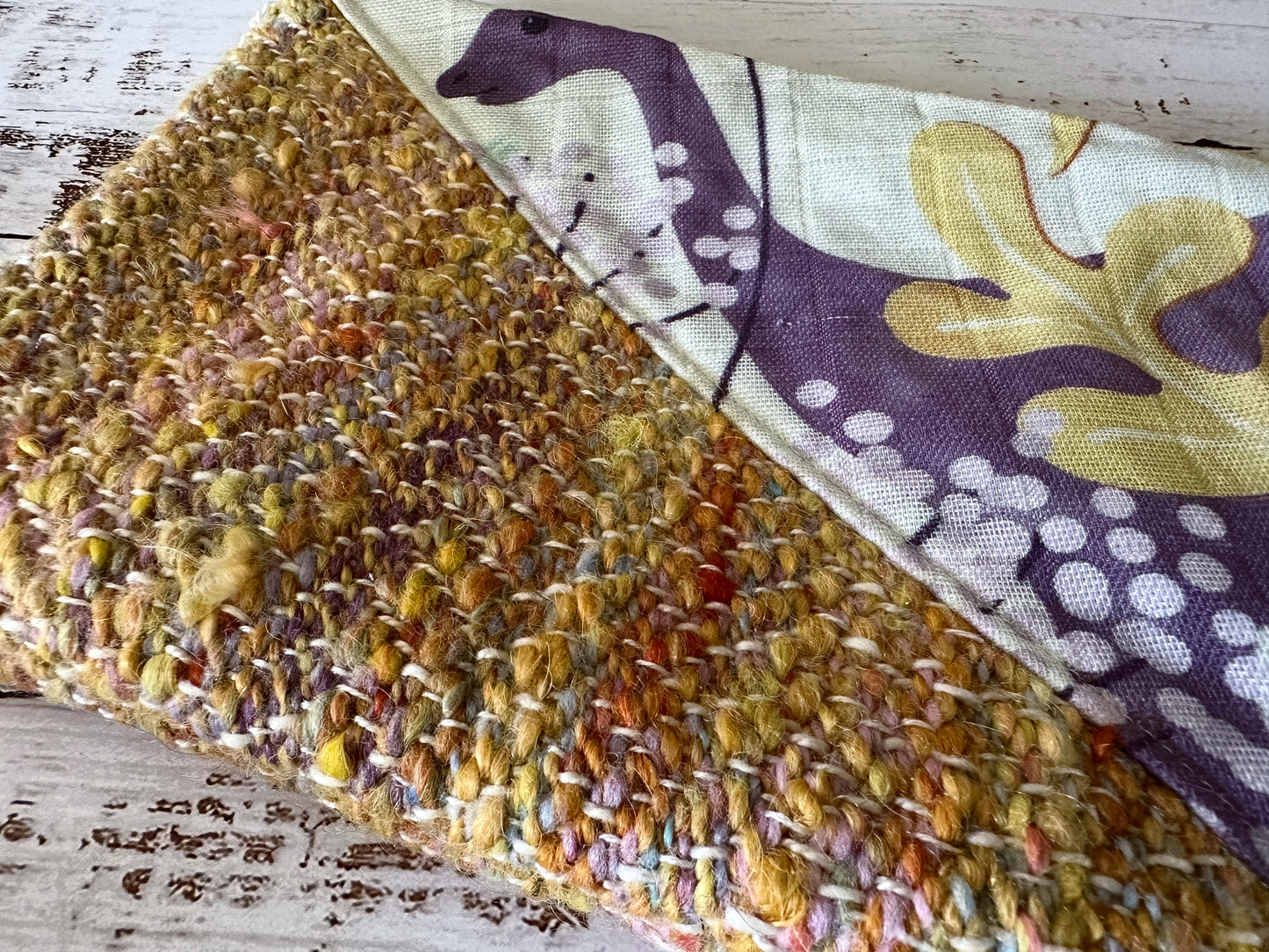 Dinosaurs in the Garden with Handwoven Wool Grab and Go Zipper Bag