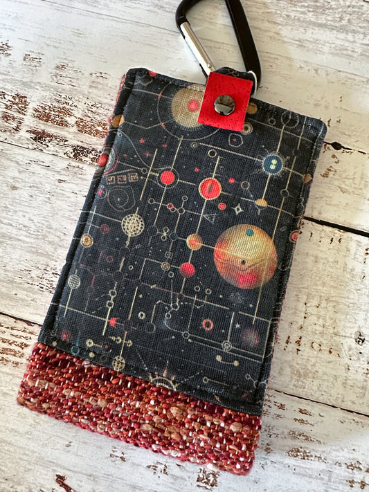 Cosmic Circuitry and Handwoven Wool Phone Pouch with Internal Card Pocket