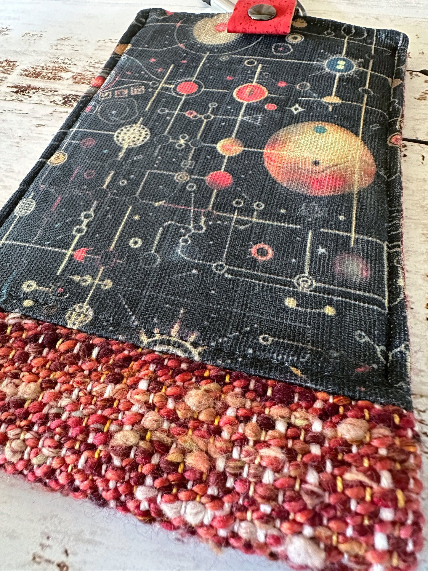 Cosmic Circuitry and Handwoven Wool Phone Pouch with Internal Card Pocket